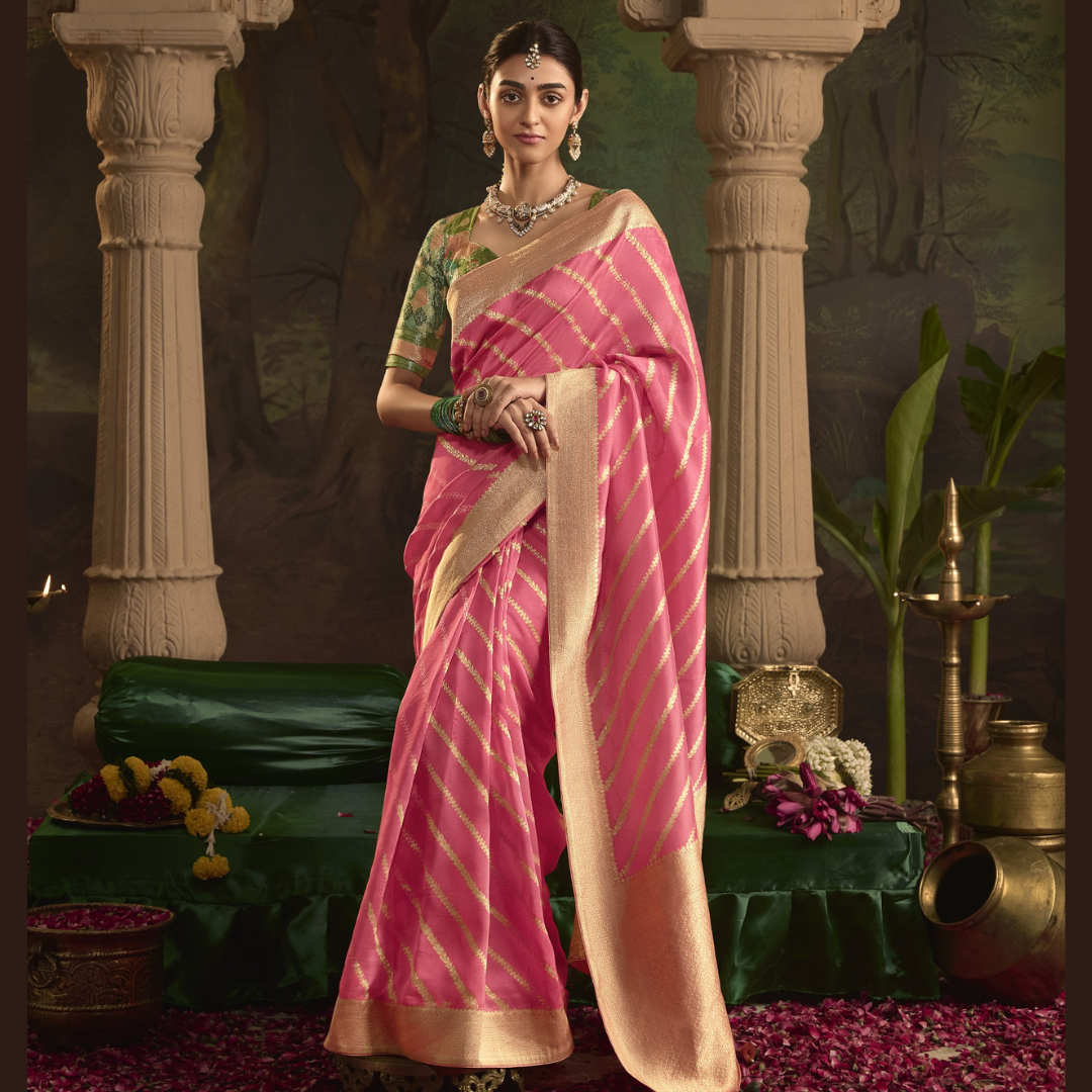 Pink Silk Saree With Heavy Zari weaving Work And Tussles On Pallu & Designer Fancy Blouse Piece