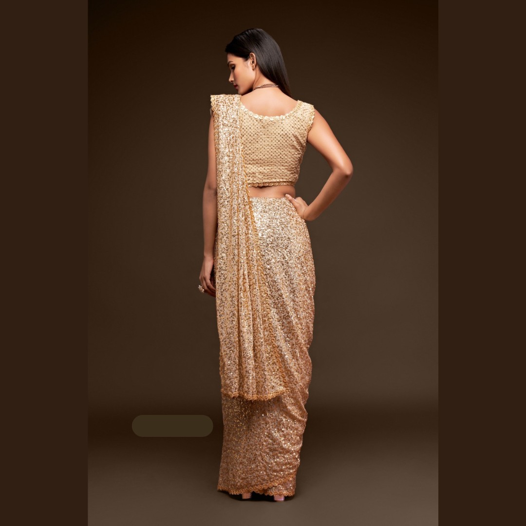 Beige Georgette saree embellished with sequin