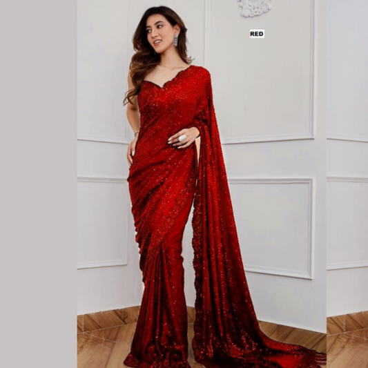 Red Georgette saree embellished with sequin