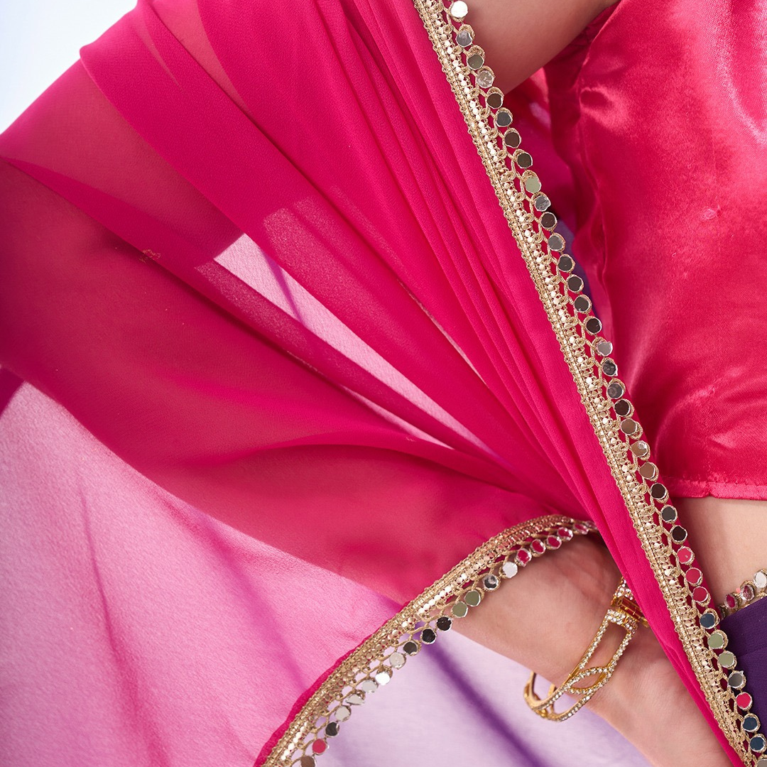 Satin Chiffon multicolor Purple Red Plain Saree