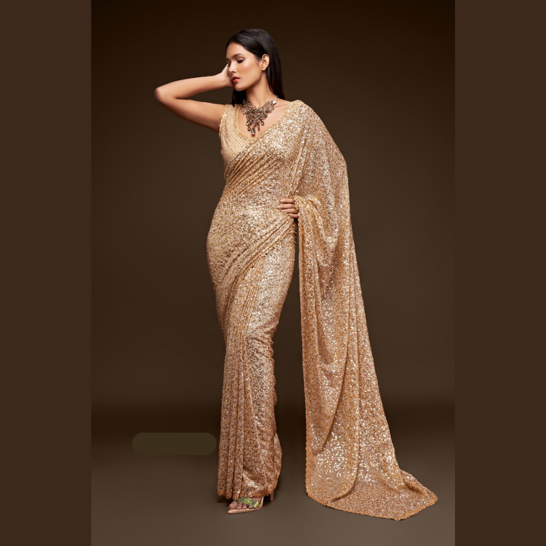 Beige Georgette saree embellished with sequin