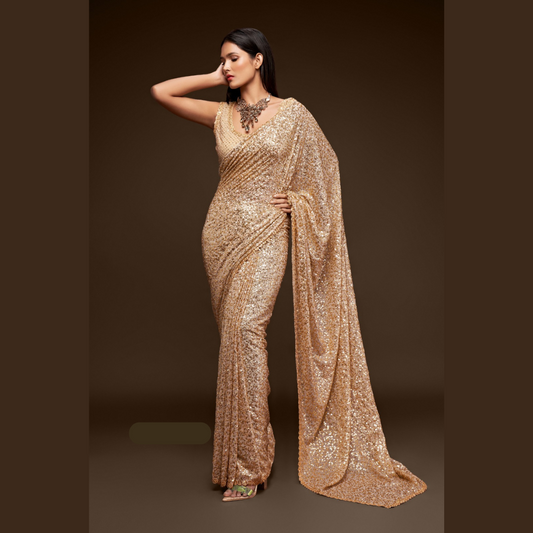 Beige Georgette saree embellished with sequin