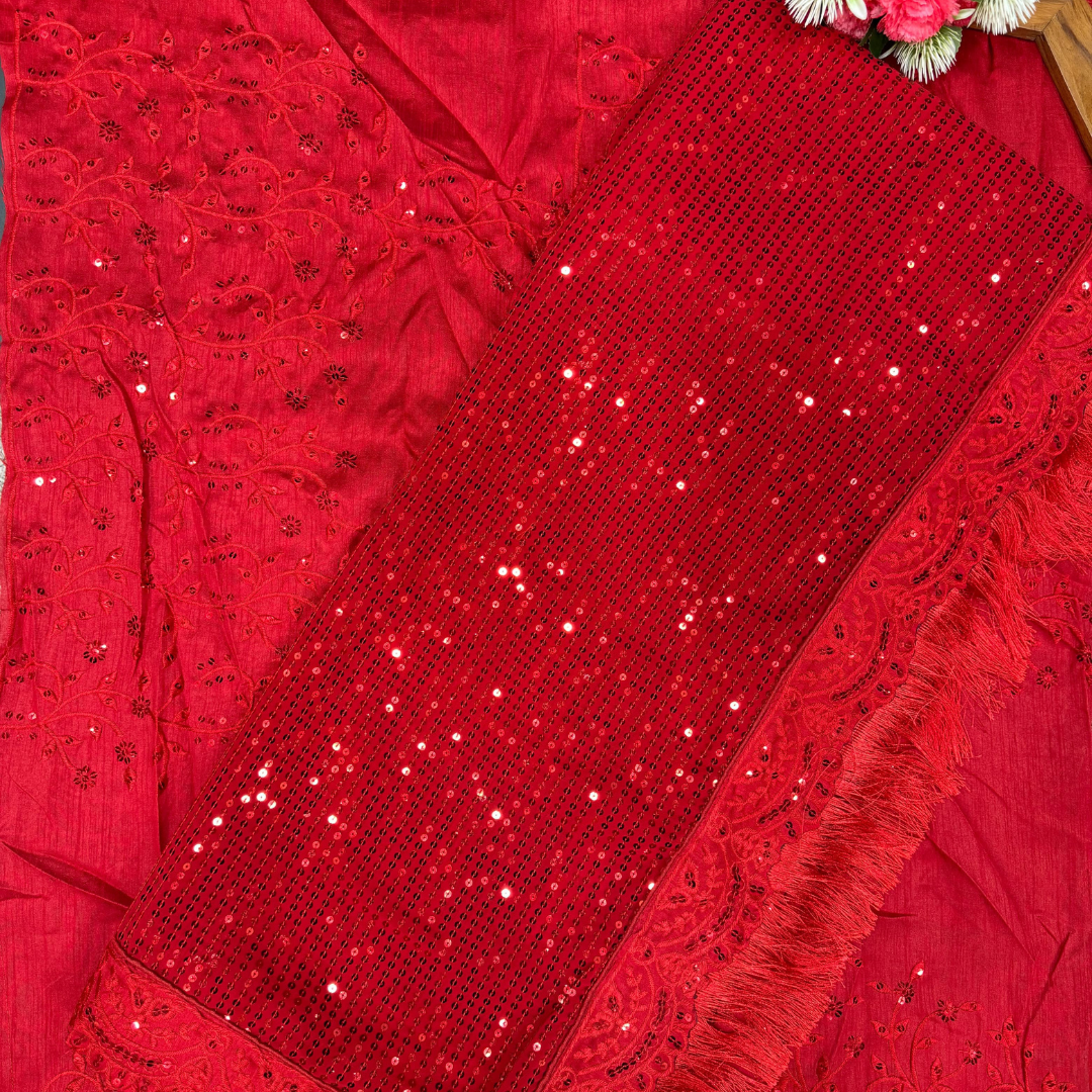 Red Georgette saree embellished with sequin