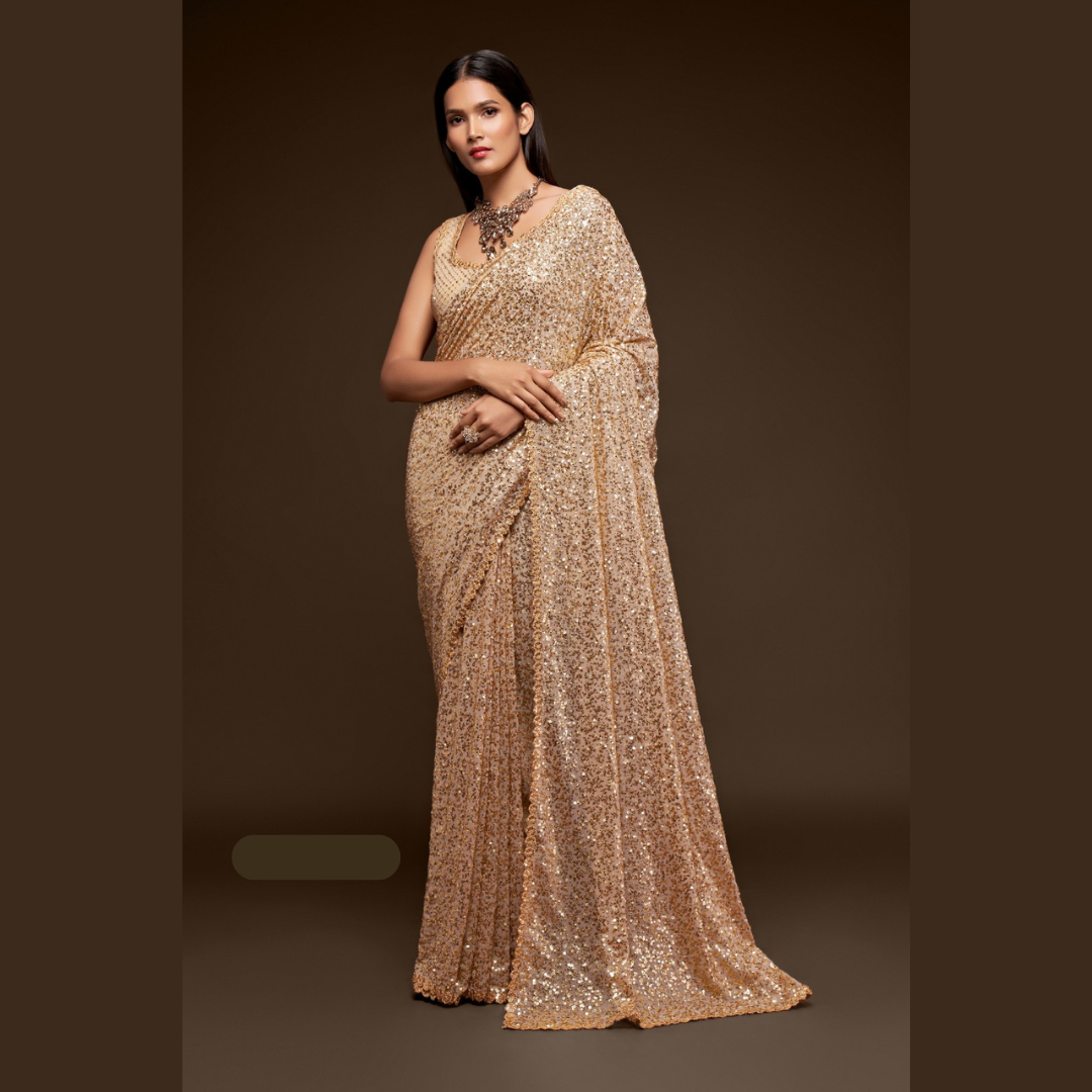 Beige Georgette saree embellished with sequin