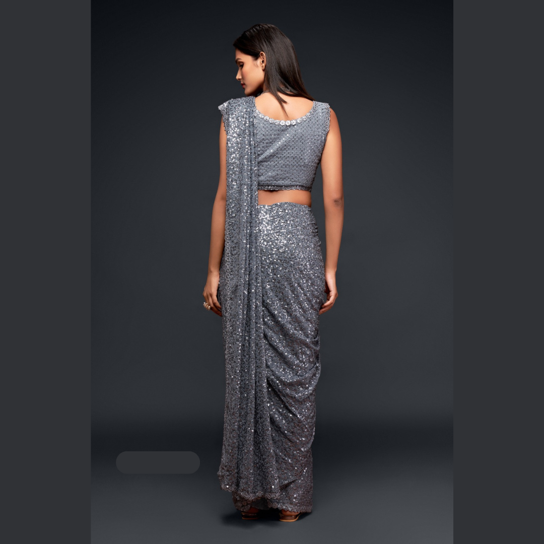 Grey Georgette saree embellished with sequin