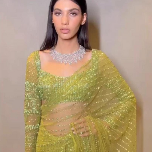 Green Net saree embellished with Sequin