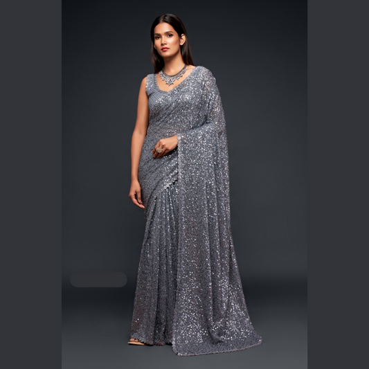 Grey Georgette saree embellished with sequin