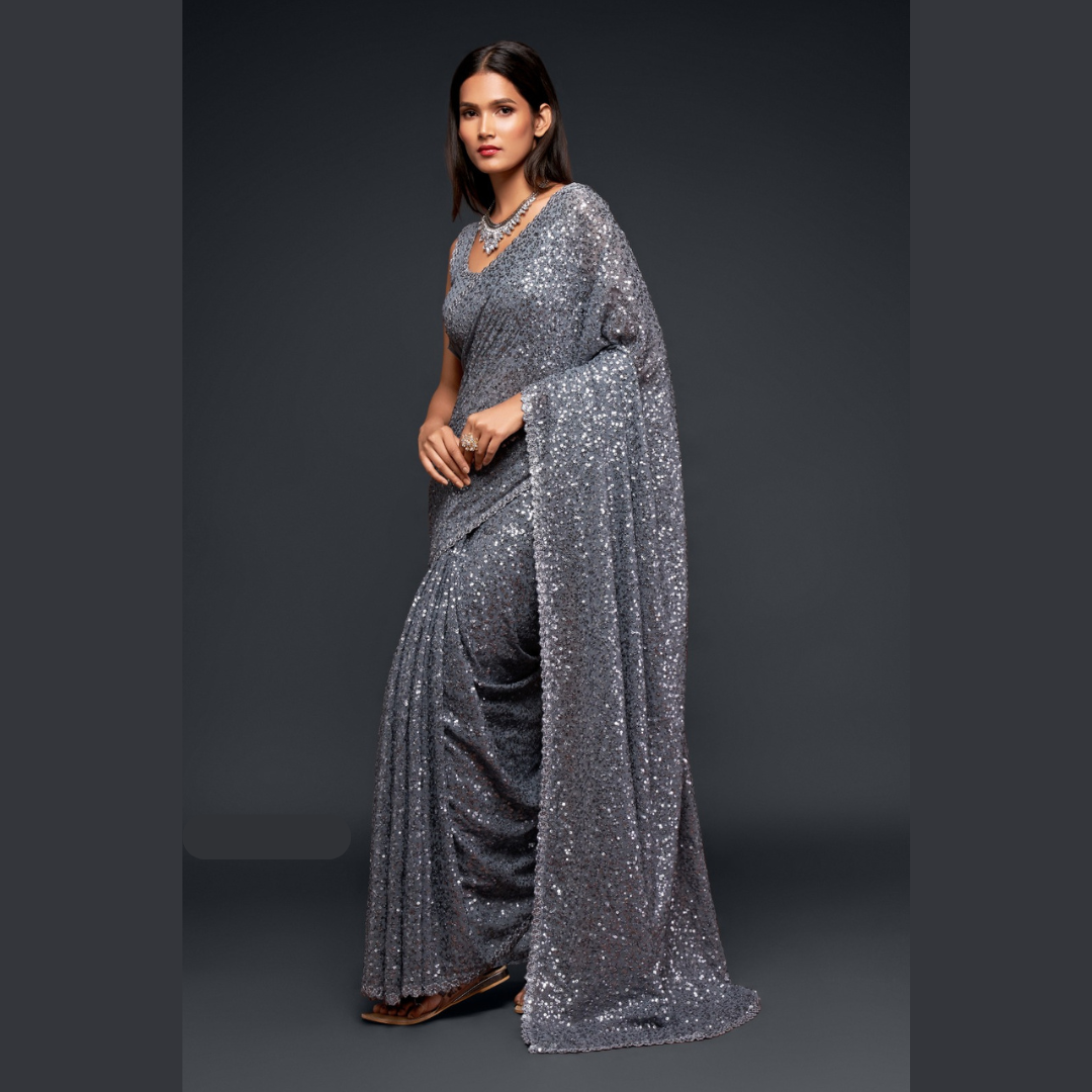 Grey Georgette saree embellished with sequin