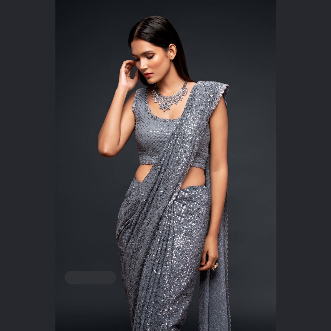 Grey Georgette saree embellished with sequin