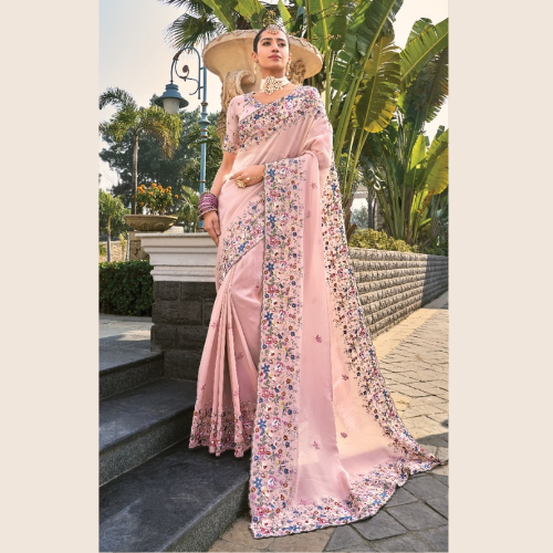 Pink Bridal Saree with Heavy Embroidery & Designer Blouse