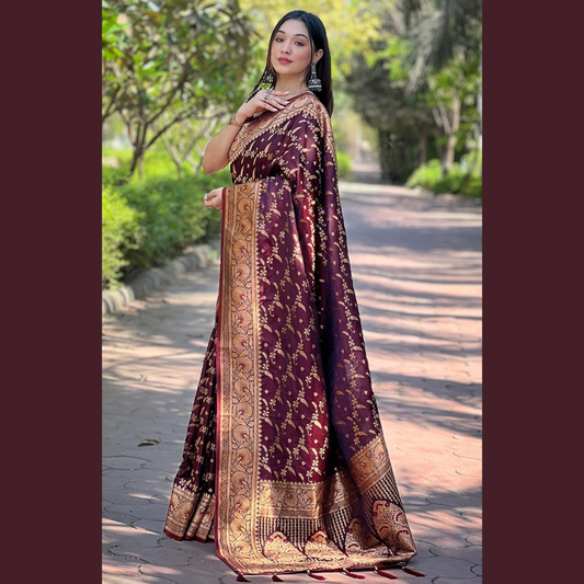 Pure Banarasi Katan Silk Saree with unstitched blouse piece - Maroon