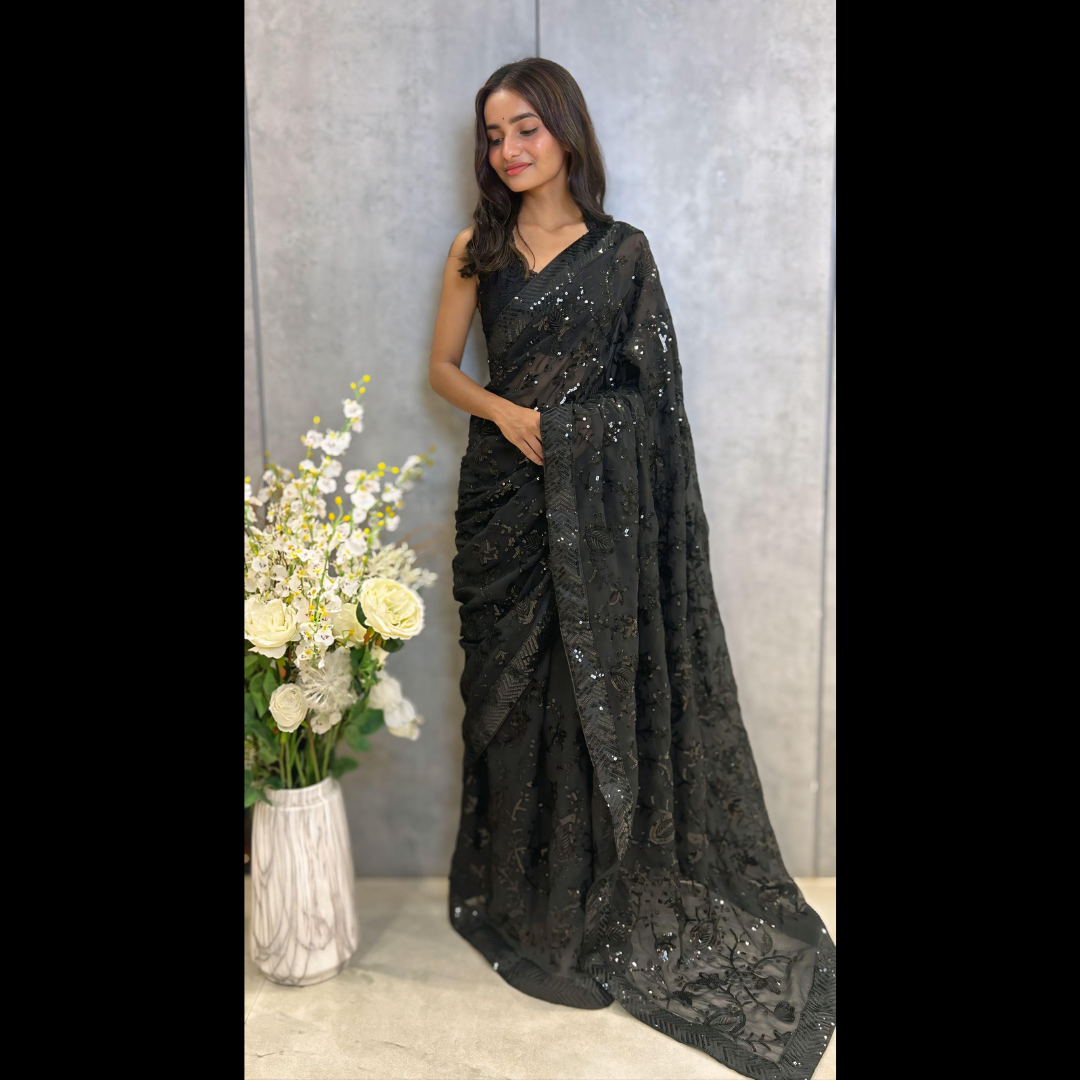 Black Georgette saree embellished with Sequin