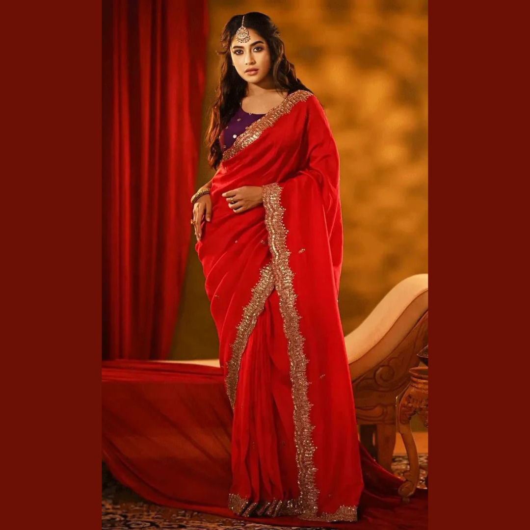 Red Jimmy Choo saree embellished with sequin on Border