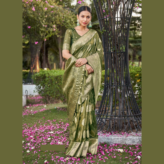 Soft Silk Saree with unstitched blouse piece - Green