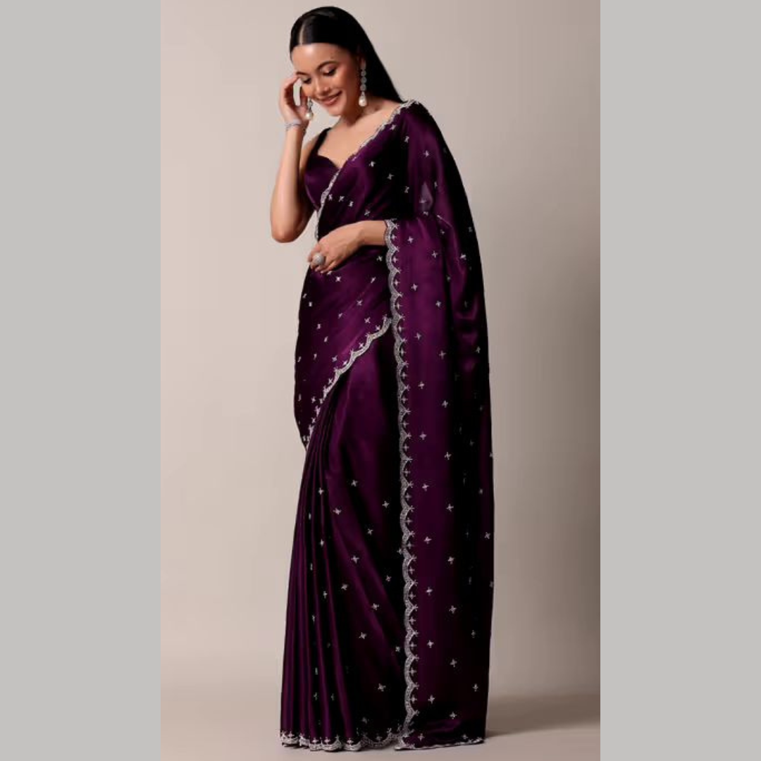 Wine Rangoli Silk saree embellished