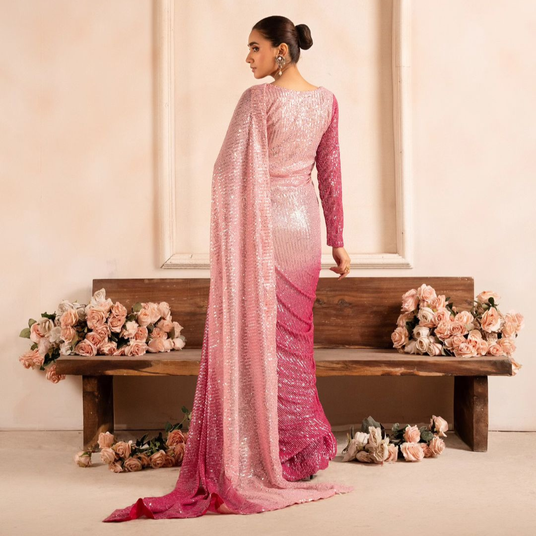 Pink Georgette saree embellished with Sequin