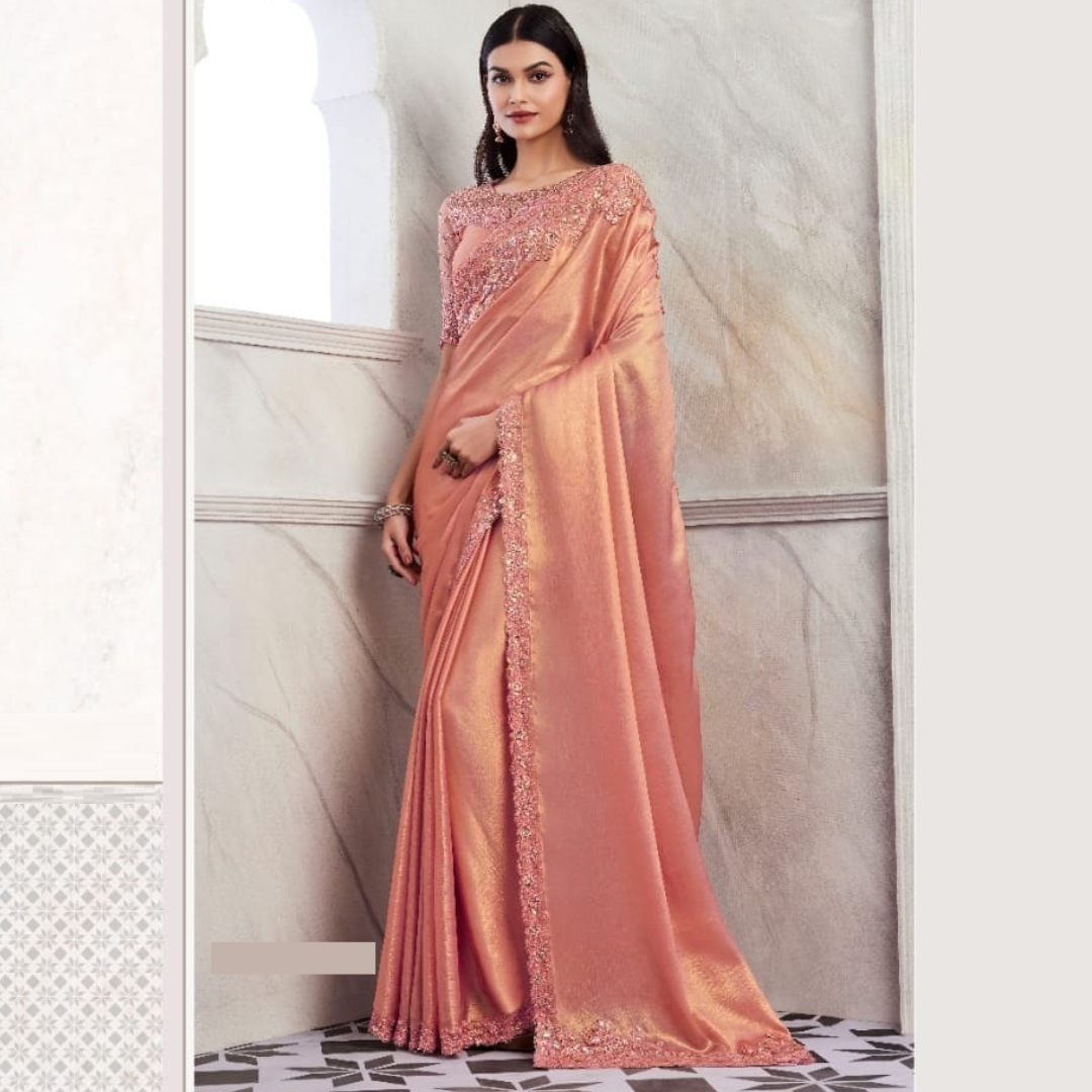 Peach Silk saree embellished with Sequin