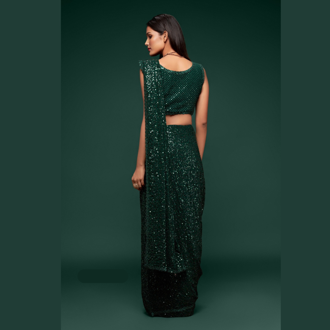 Dark Green Georgette saree embellished with sequin