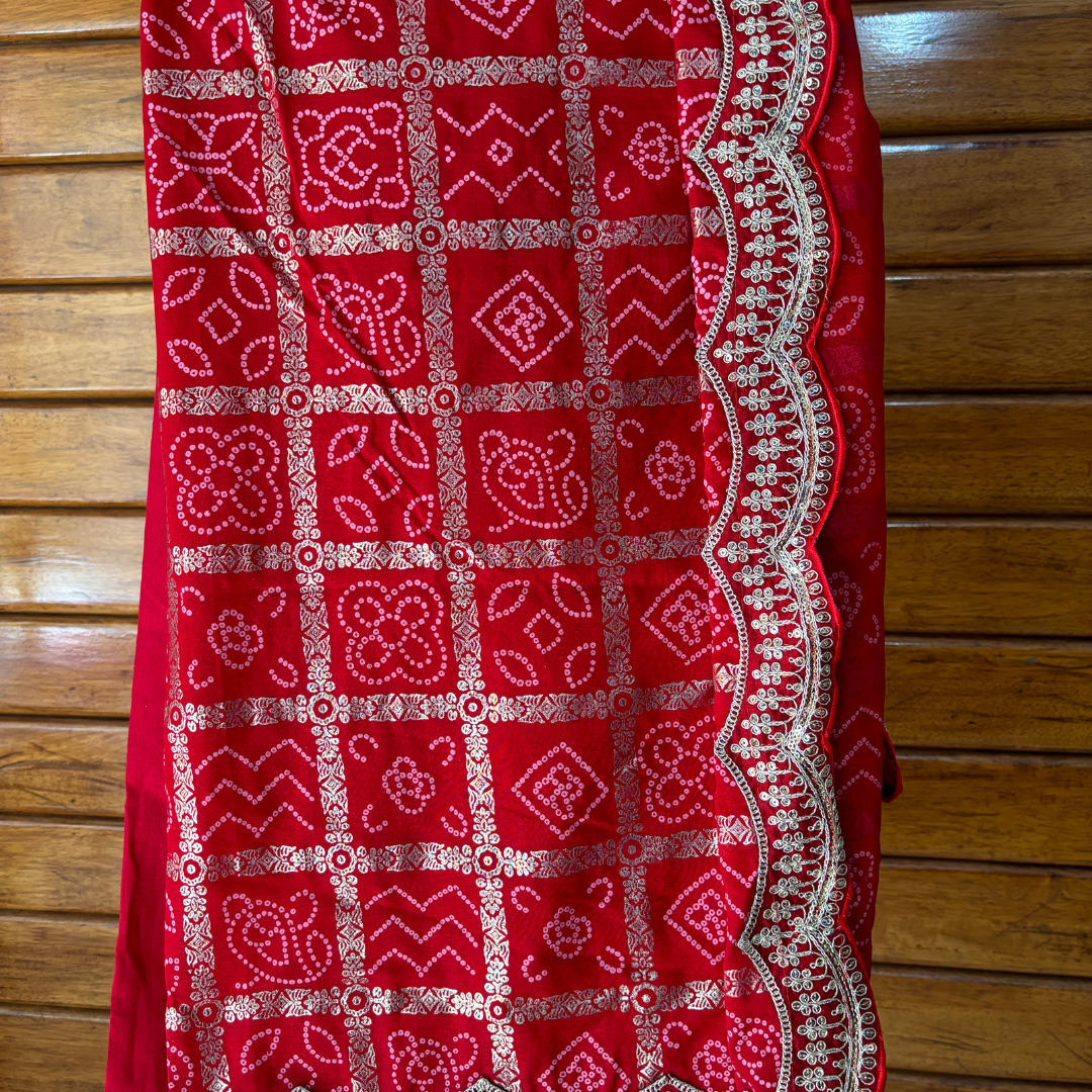 Red Silk saree embellished with Sequin on border and ready made blouse