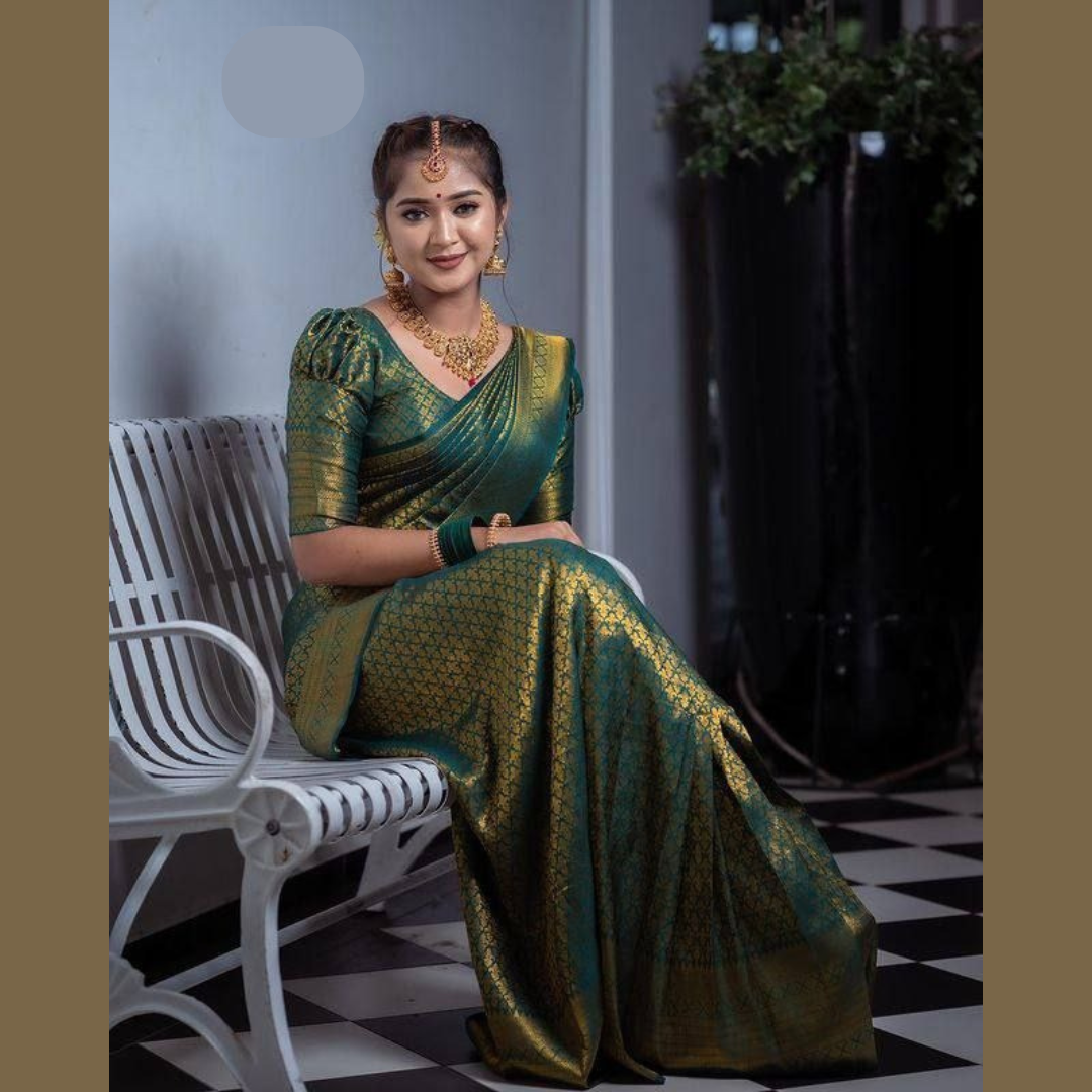 Green Soft Lichi Silk Saree with Exclusive Color Contrast Jacquard Border