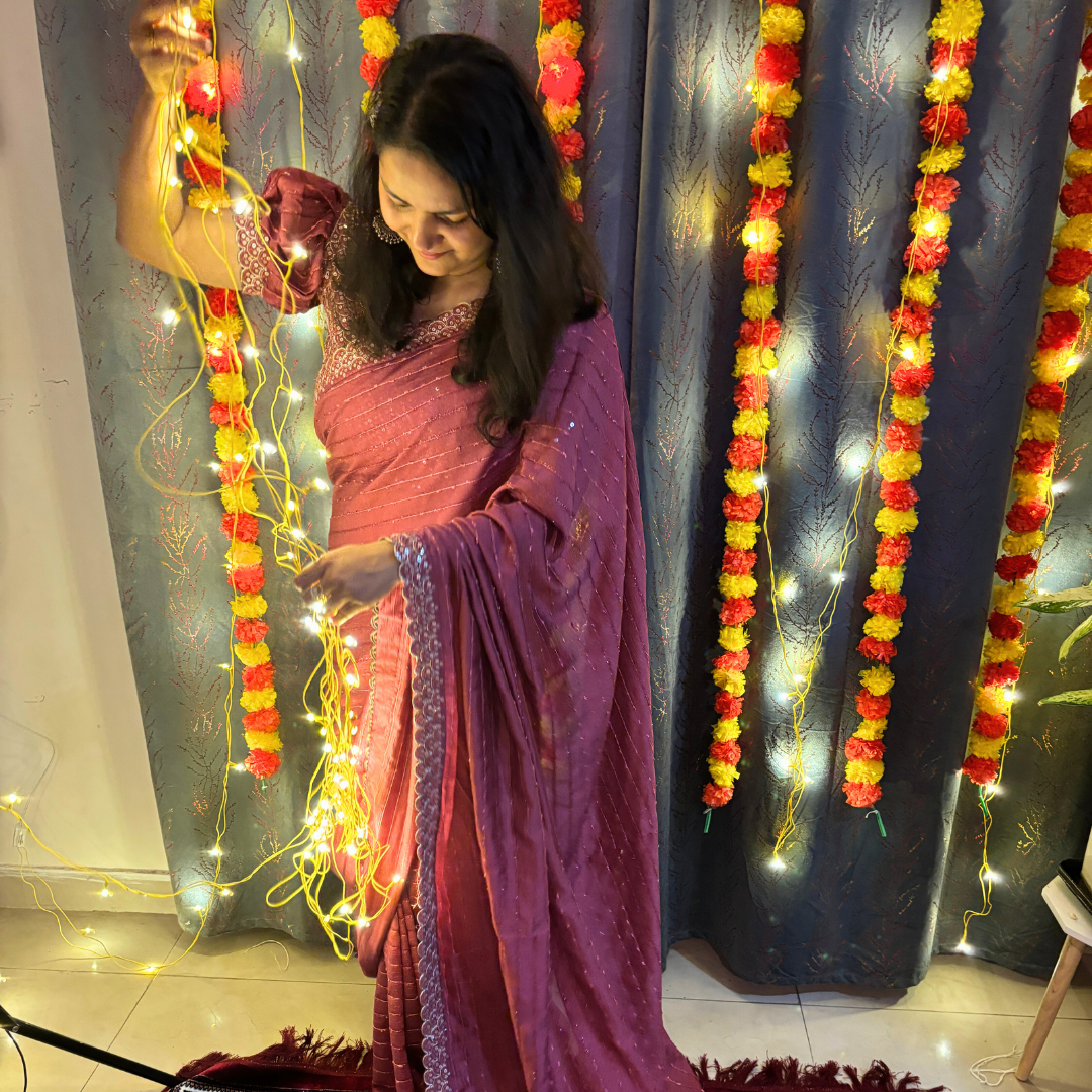 Pink Silk mixed saree embellished with Sequin in border