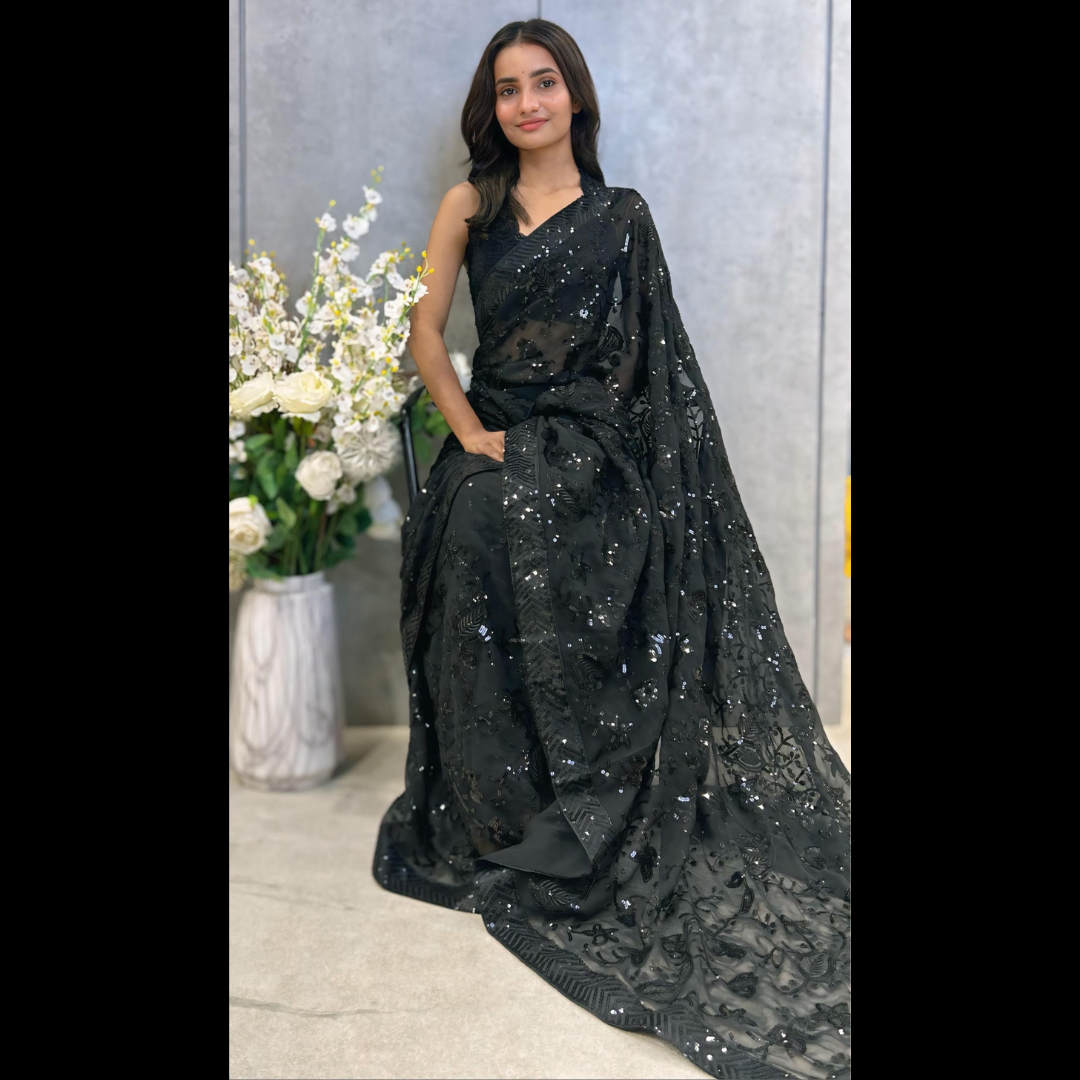 Black Georgette saree embellished with Sequin