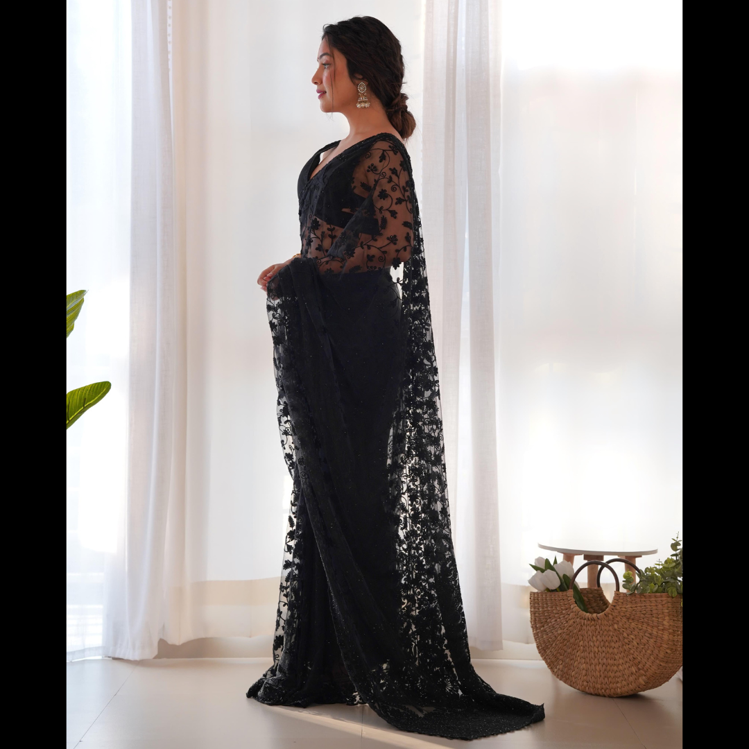 Beautiful Black Georgette saree embellished with Sequin  -Net