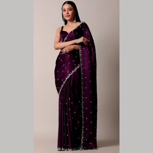 Wine Rangoli Silk saree embellished