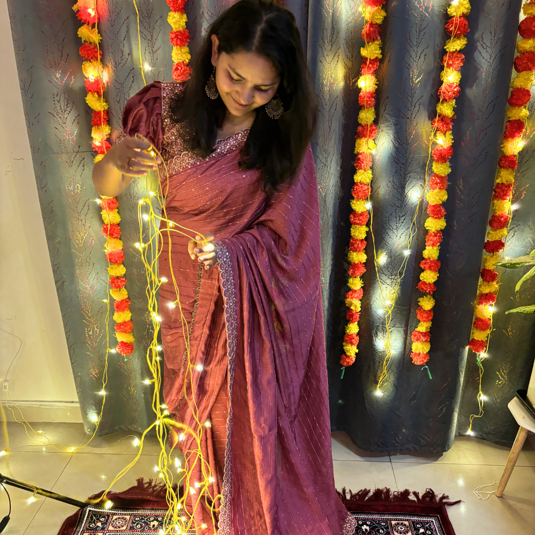 Pink Silk mixed saree embellished with Sequin in border