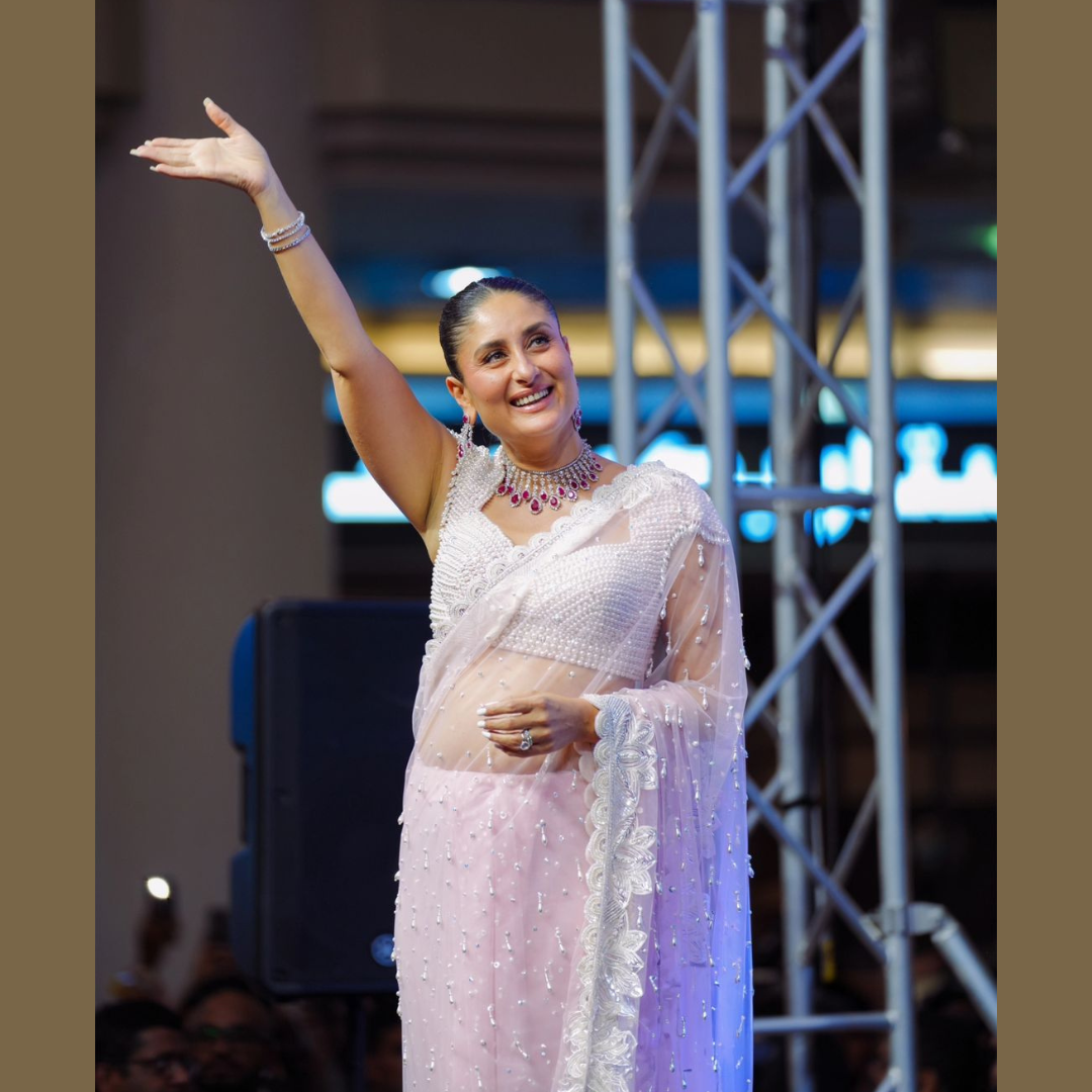 Pink Net saree embellished with Sequin