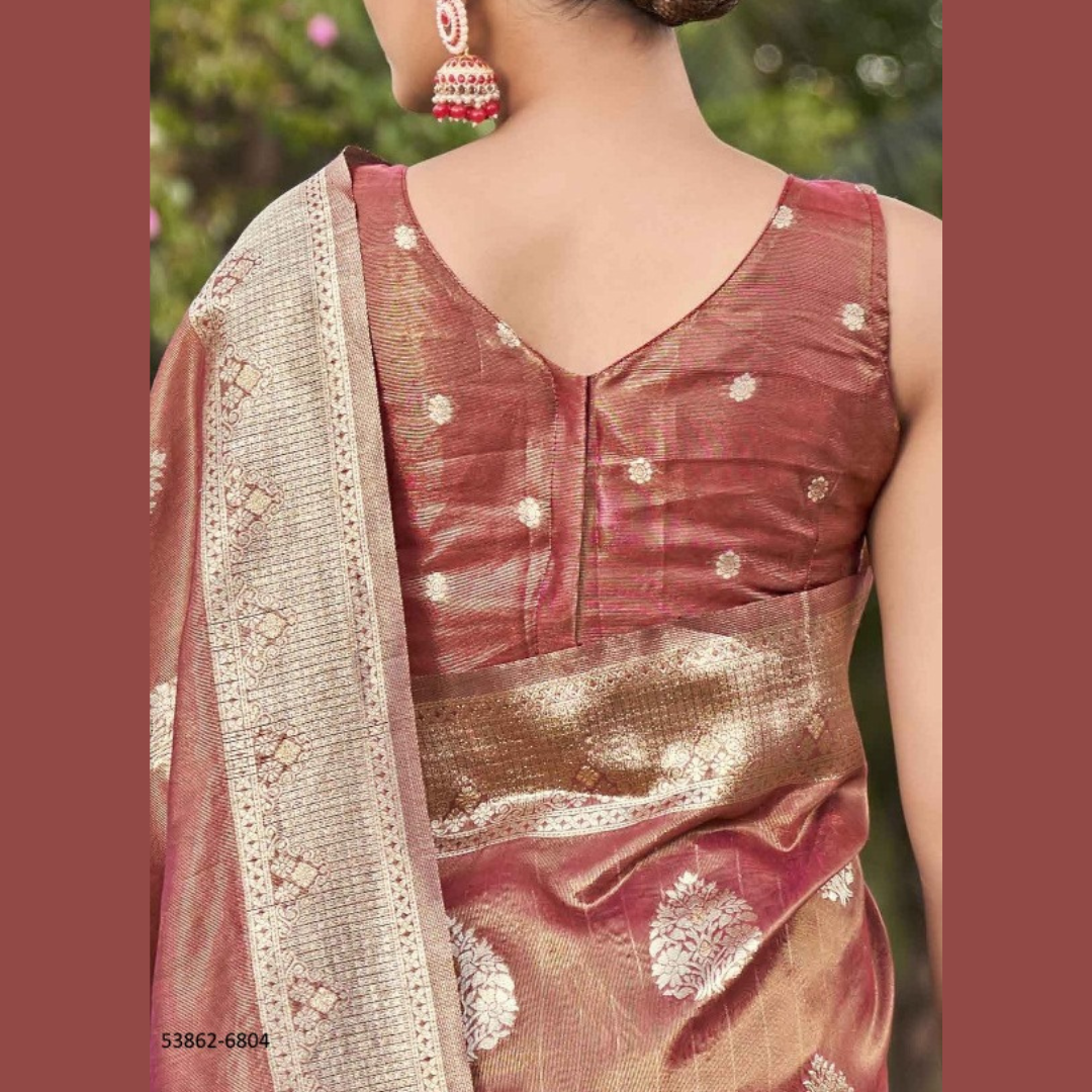 Soft Silk Saree with unstitched blouse piece - Rose Gold