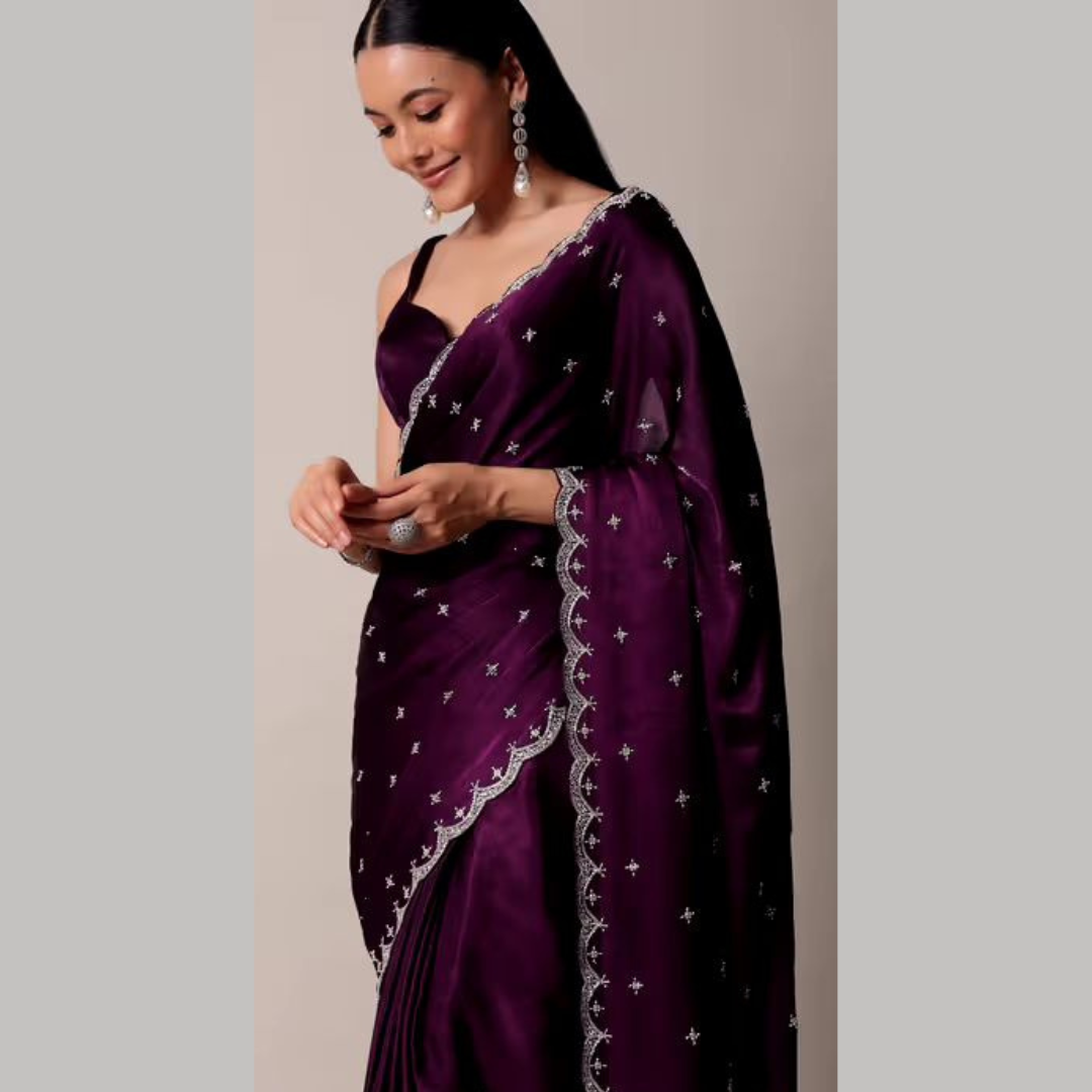 Wine Rangoli Silk saree embellished