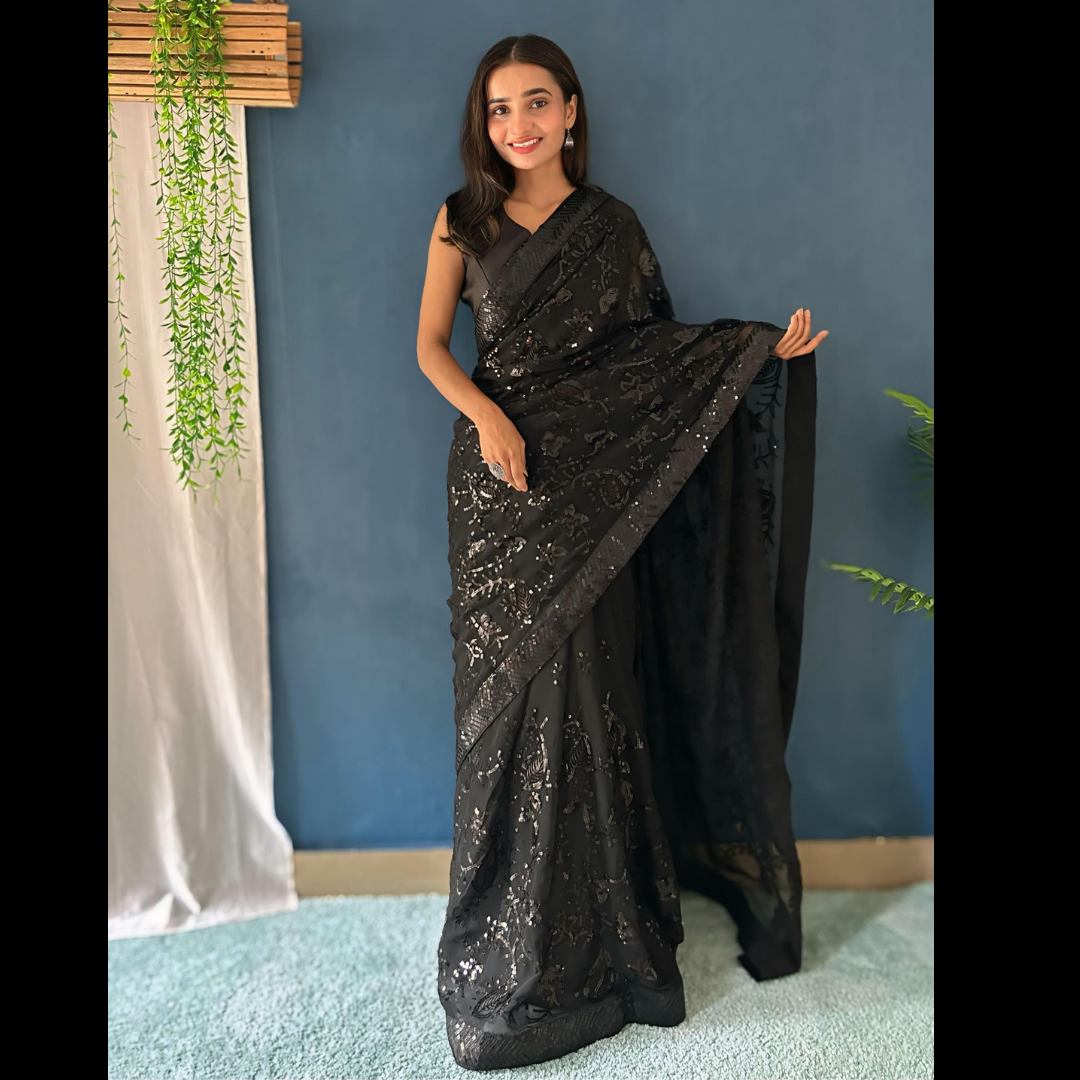 Black Georgette saree embellished with Sequin