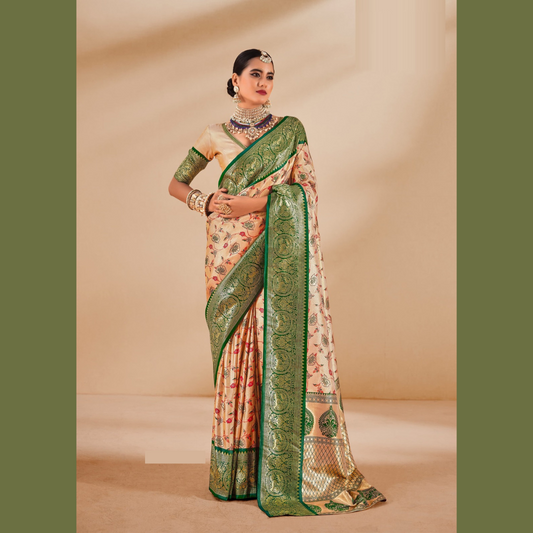 Soft Tissue Silk Saree with unstitched blouse piece - Green