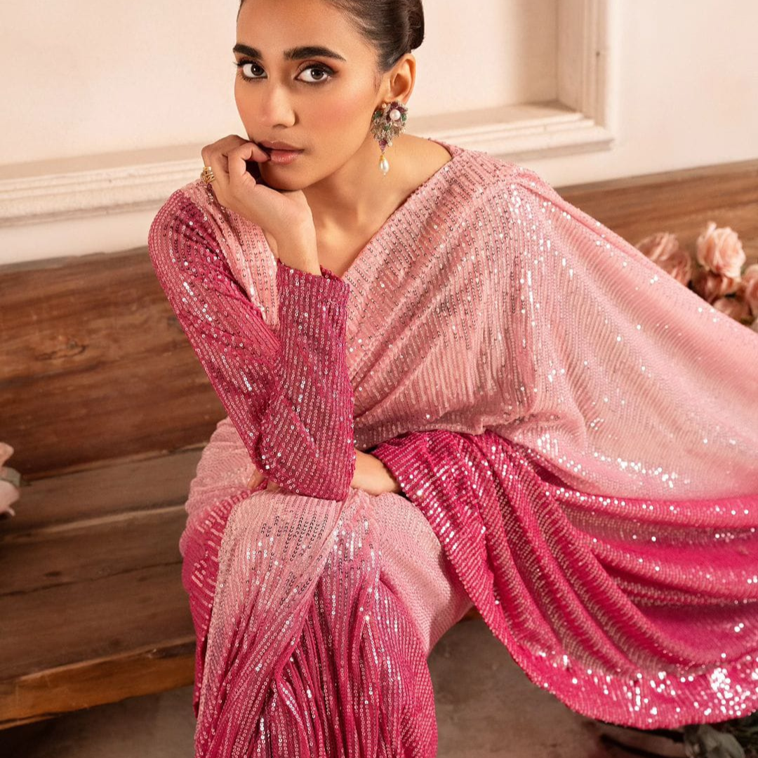 Pink Georgette saree embellished with Sequin