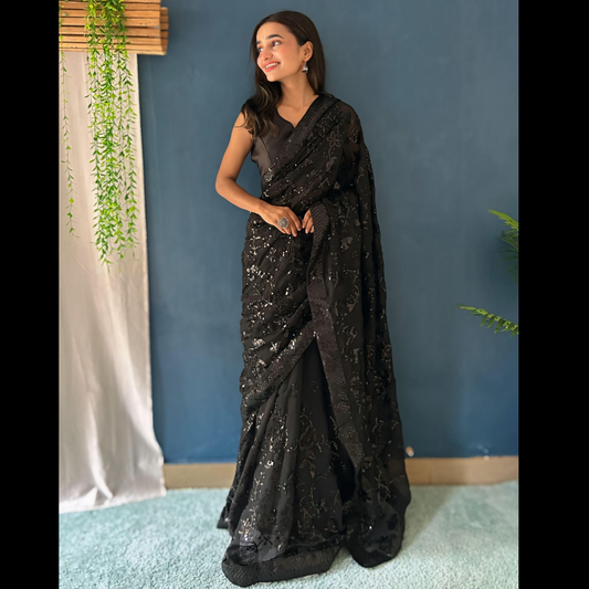 Black Georgette saree embellished with Sequin