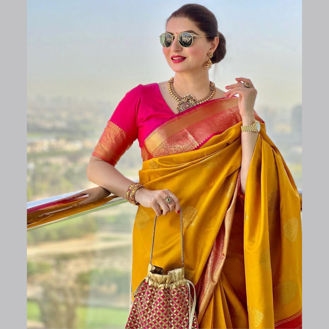 Soft Lichi Silk Saree with Exclusive Color Contrast Jacquard Border