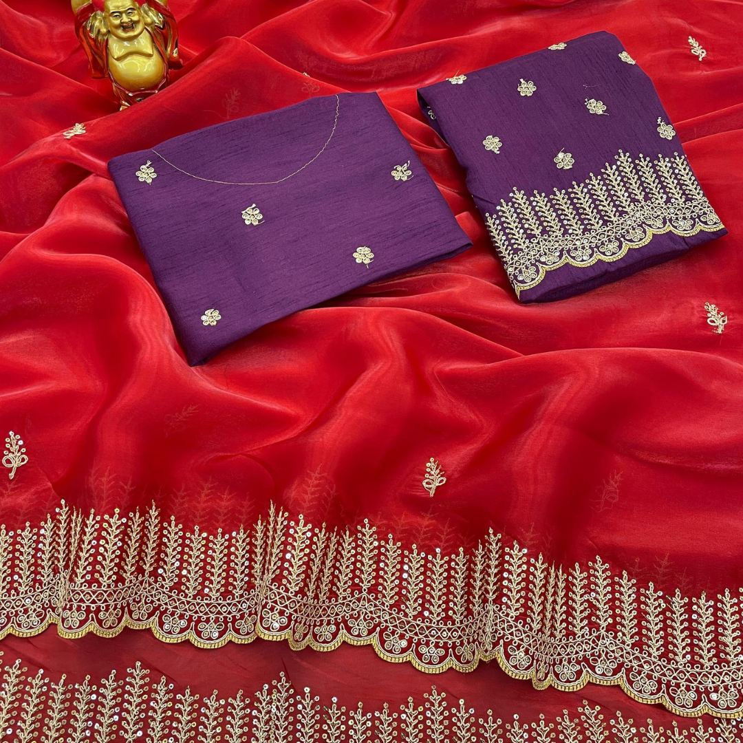 Red Jimmy Choo saree embellished with sequin on Border