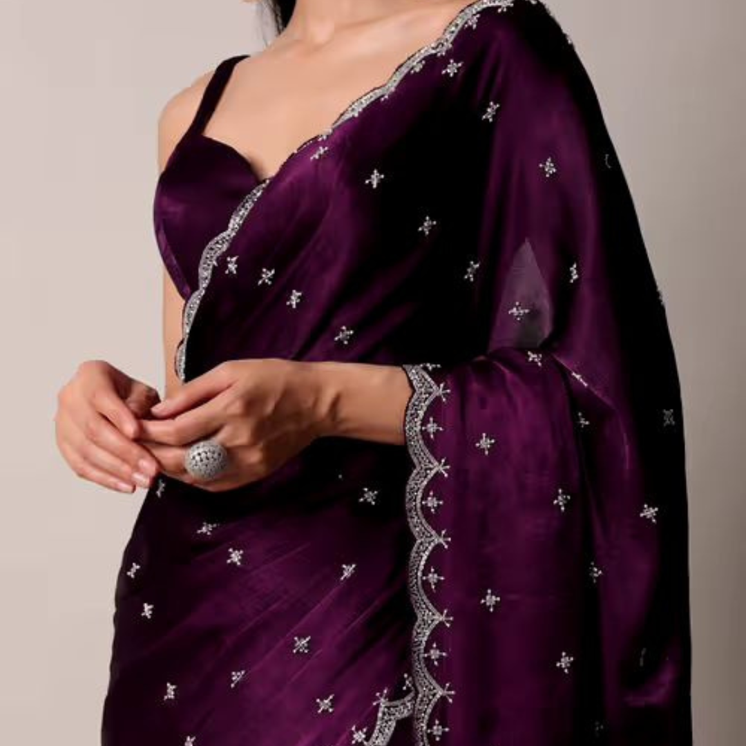 Wine Rangoli Silk saree embellished