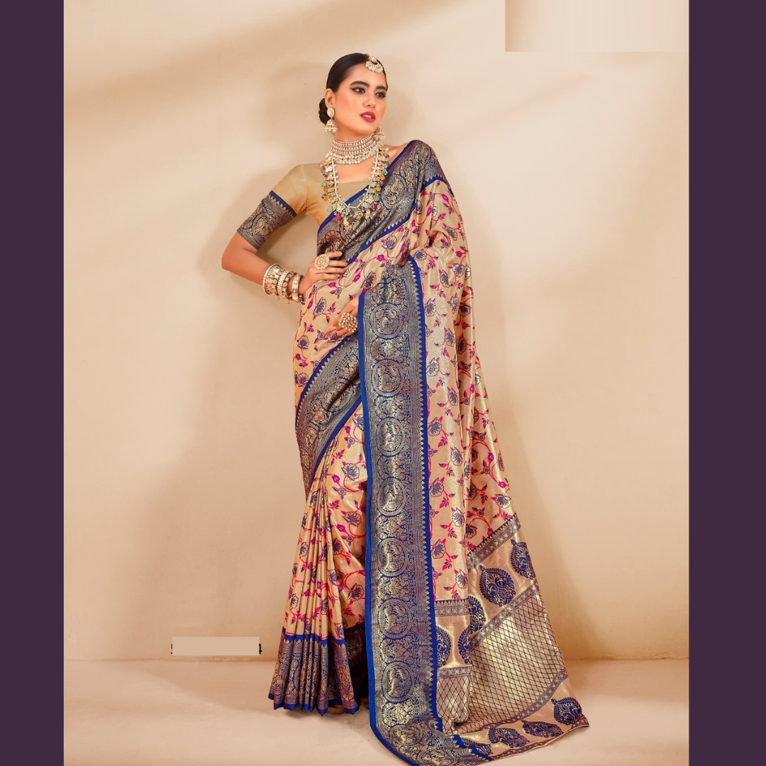 Soft Tissue Silk Saree with unstitched blouse piece - Purple Border