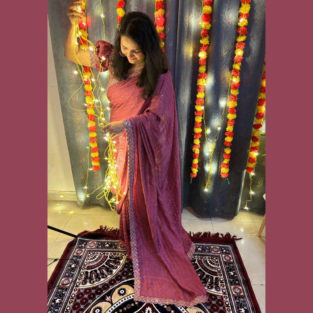 Pink Silk mixed saree embellished with Sequin in border