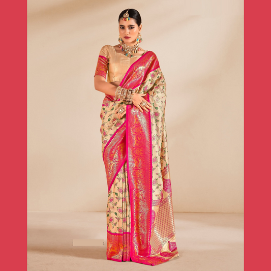 Soft Tissue Silk Saree with unstitched blouse piece - Pink