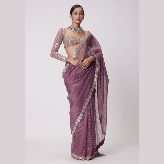 Rose Gold saree embellished with Sequin & full sleeve blouse piece.