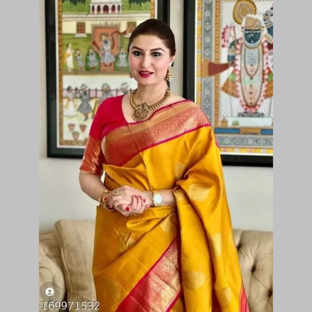 Soft Lichi Silk Saree with Exclusive Color Contrast Jacquard Border