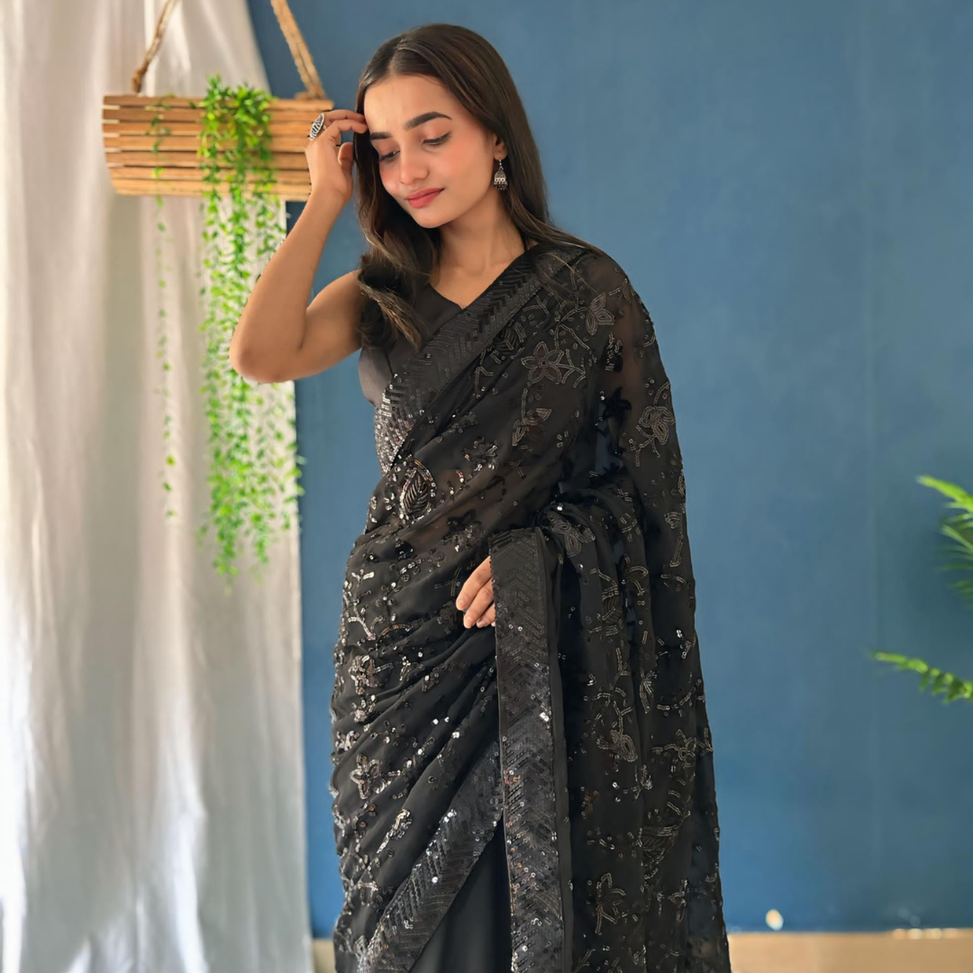 Black Georgette saree embellished with Sequin