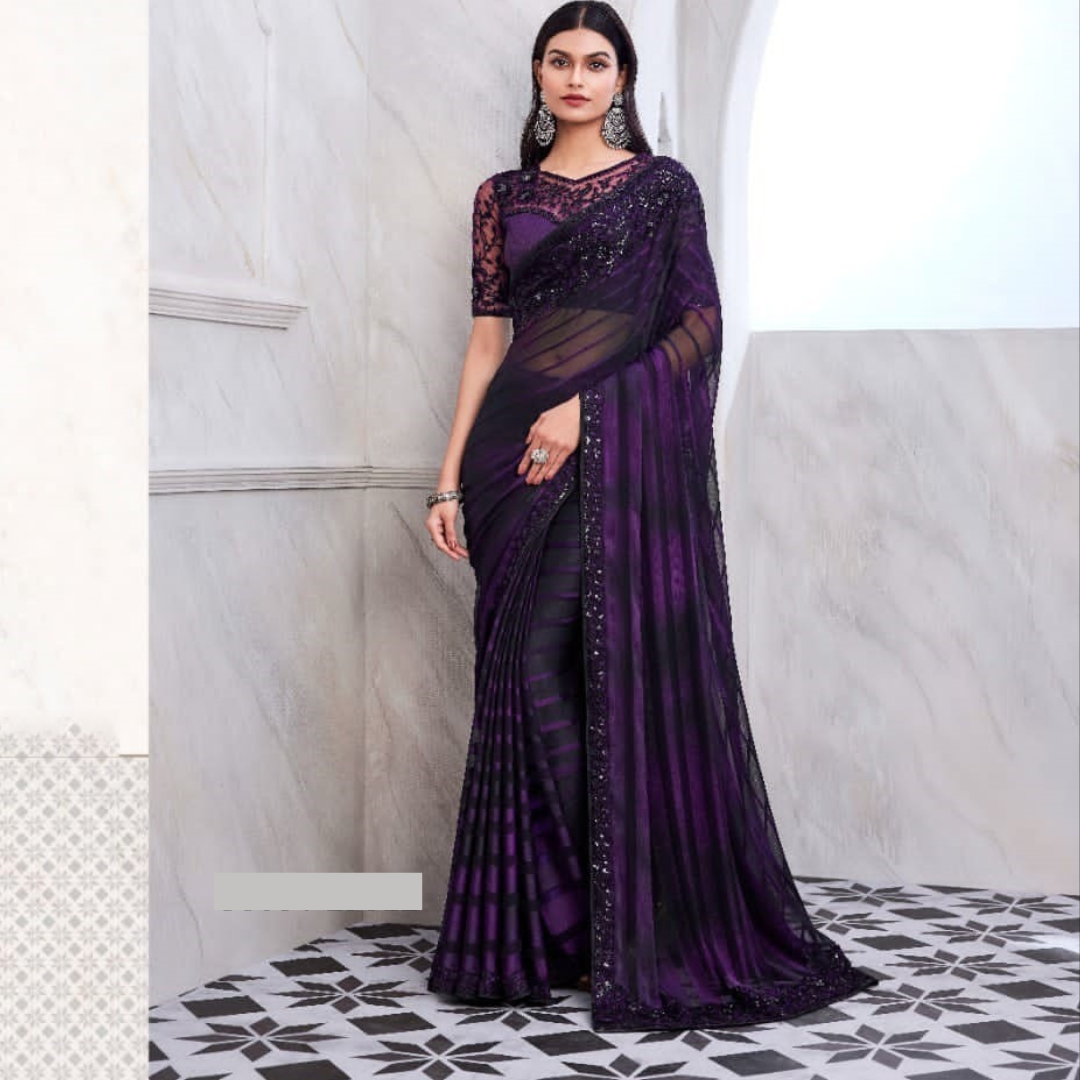 Black lining purple Shimmer Silk saree embellished with Sequin