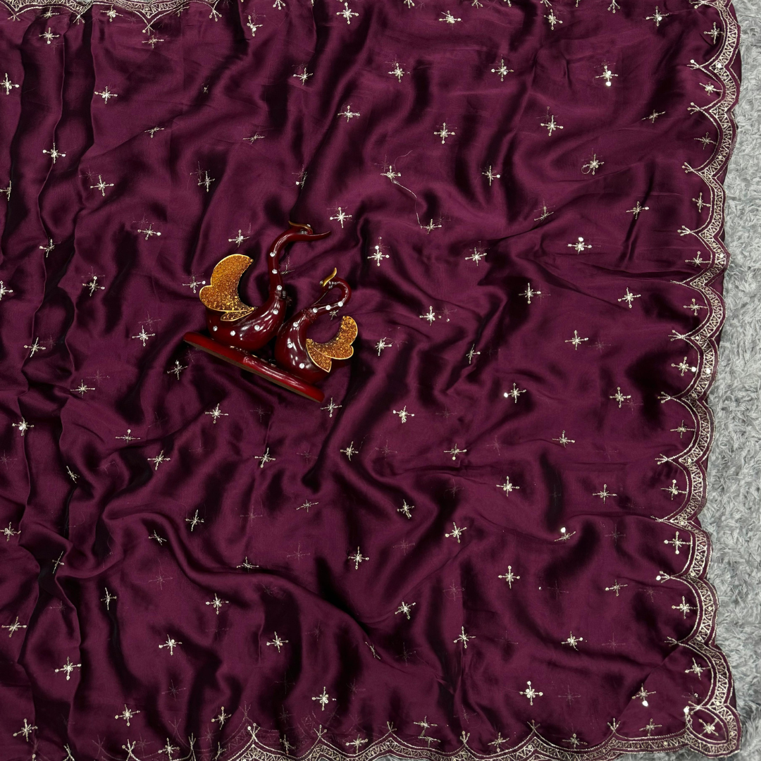 Wine Rangoli Silk saree embellished