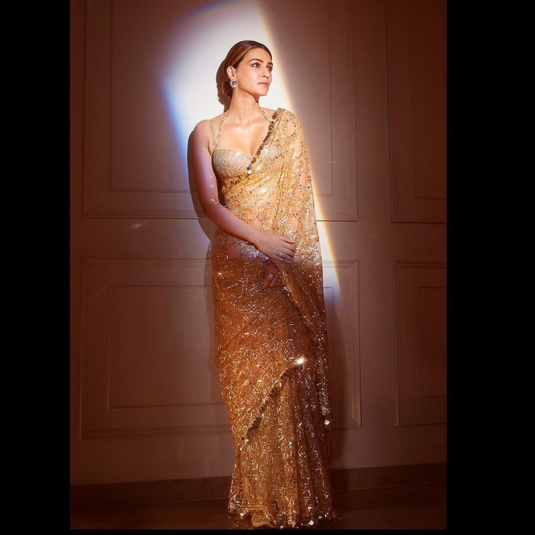 Golden Net saree embellished with Sequin