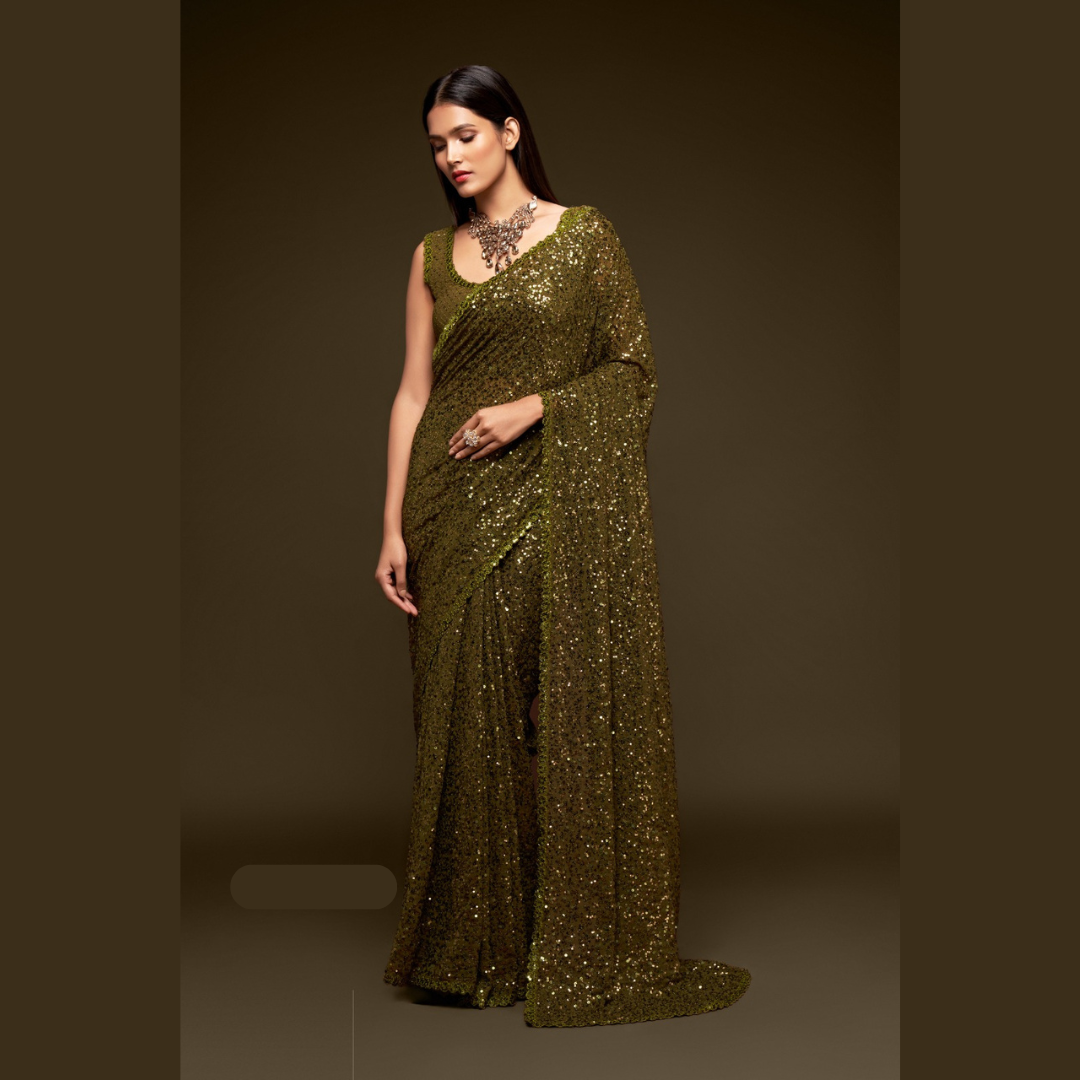 Green Georgette saree embellished with sequin