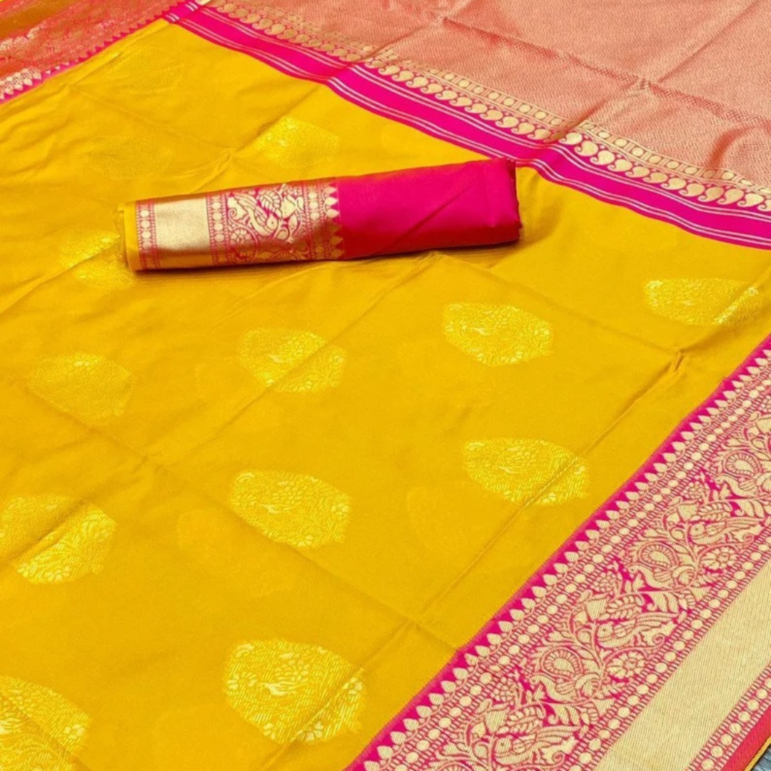 Soft Lichi Silk Saree with Exclusive Color Contrast Jacquard Border